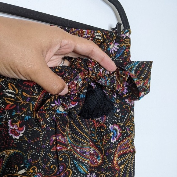 Z & L Elastic Tie Waist Straight Leg Paisley Floral Print Pants Black Red Gold M - Picture 7 of 12